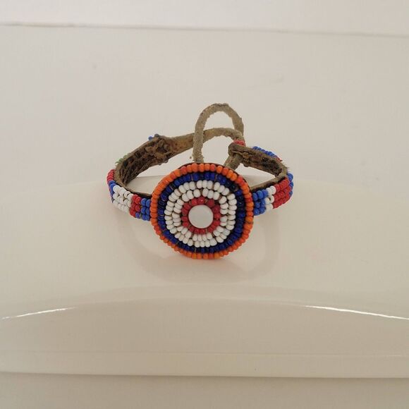Vintage Handmade Masai Beaded Leather Bracelet - Picture 1 of 7